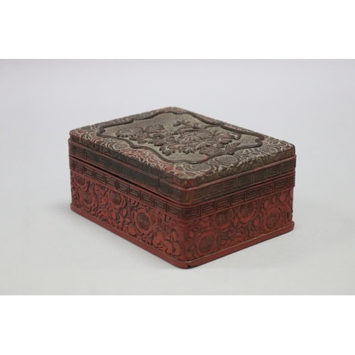 Antique Chinese cinnabar lacquer box and cover, approx 6.5cm...