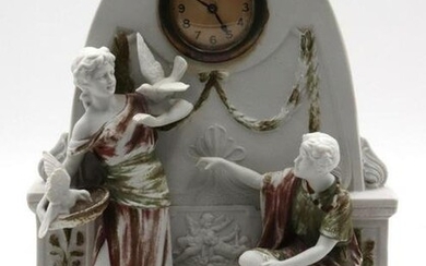 Antique French Figural Bisque Mantel Clock