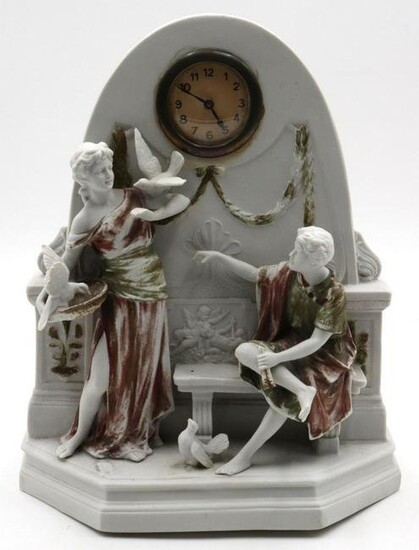 Antique French Figural Bisque Mantel Clock