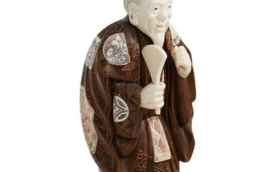 Antique Japanese Wood Inlay Figurine