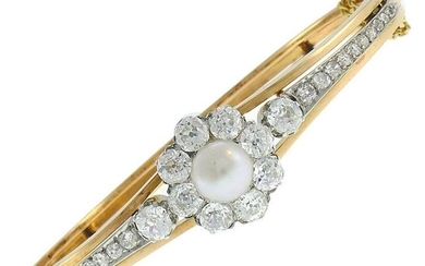 Antique Pearl Diamond 18k Gold Bangle Bracelet French