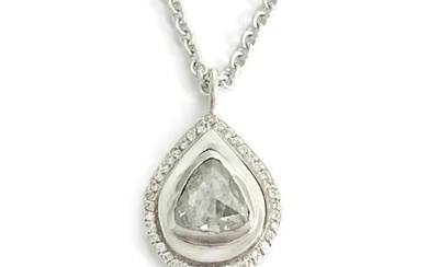 Antique Rose Cut Diamond Teardrop Halo Pendant Necklace 14K White Gold 4.87 Gr
