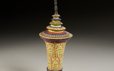 Antique Royal Thai enameled copper lidded jar