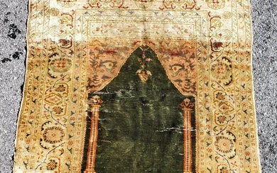Antique Turkish Silk Prayer Rug 4.5 X 3.5ft