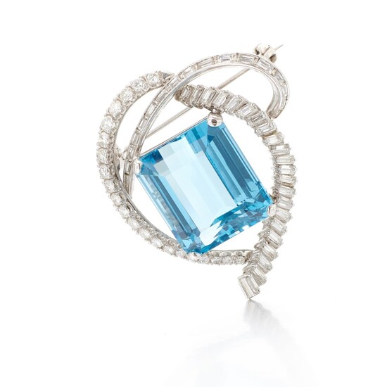 Aquamarine and diamond brooch (Spilla con acquamarina e diamanti) , Aquamarine and diamond brooch (Spilla con acquamarina e diamanti)