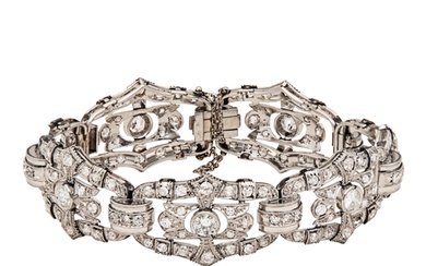 Art Deco A diamond and platinum bracelet Comprising seven ar...
