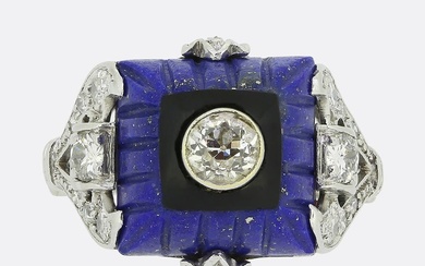 Art Deco Lapis Lazuli and Diamond Ring