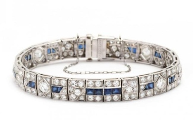 Art Deco Platinum, Diamond, and Sapphire Bracelet