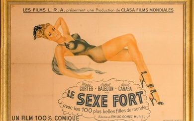 Art Deco movie poster advertisement in French for the Mexican film "Le Sexe Fort / El Sexo Fuerte /