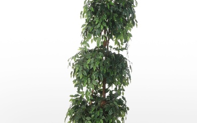 Artificial Ficus Topiary in Chinese Blue and White Ceramic Planter