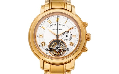 Audemars Piguet Jules Audemars | A pink gold tourbillon chronograph wristwatch with Girard-Perregaux bracelet, Circa 2008 | 愛彼 | Jules Audemars | 粉紅金陀飛輪計時腕錶，備芝柏鏈帶，約2008年製