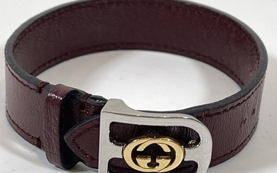 Authentic Gucci Stainless Steel & 18k Gold Logo Belt Bracelet
