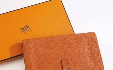 Authentic Hermes Orange Leather Dogon GM wallet
