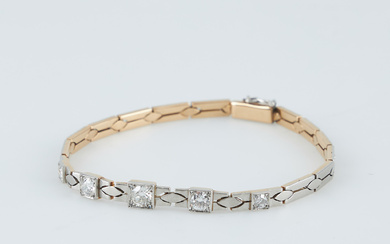 BRACELET, brilliant cut diamonds, small rose cut diamonds,14K gold and white gold, early 20th century.
