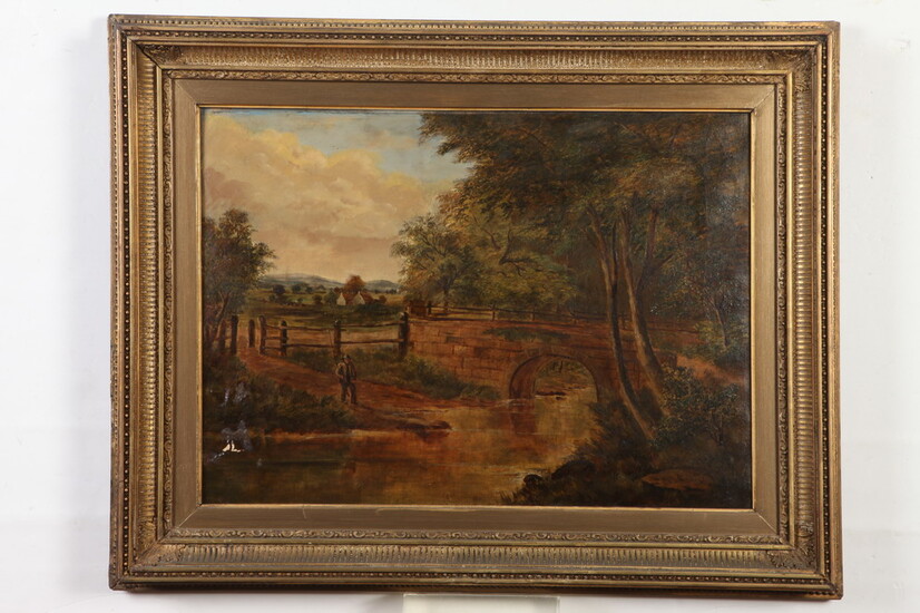 BRITISH SCHOOL (19th Century). Country Landscape, Oil on Canvas. Signed...