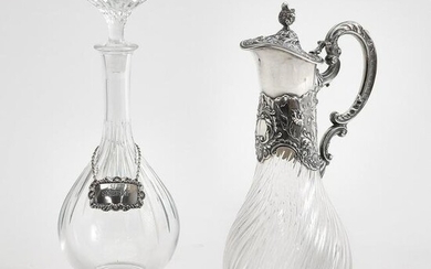 Baccarat decanter & a German silver & glass jug