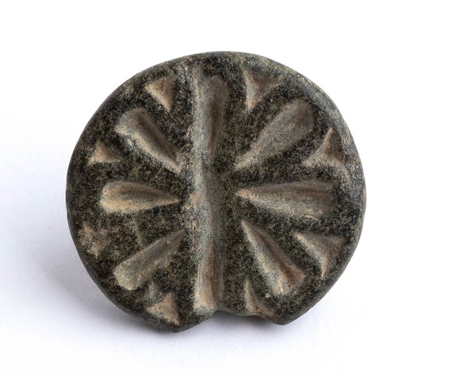 Bactrian Stone Button Seal with Floral Motif; Central Asia,...