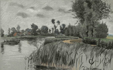 Bastert, Nicolaas (1854-1939). "Loenen". Drawing, black and colour crayon, 31x44...