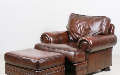 Bernhardt brown leather lounge chair w/ ottoman