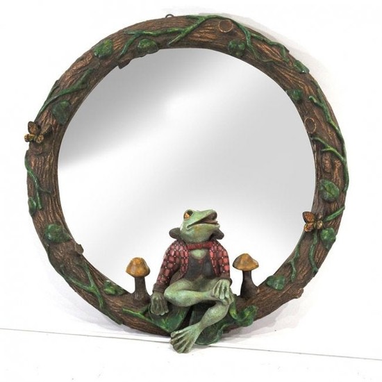 Bill Huebbe FROG ON A ROUND MIRROR Wall Hanging