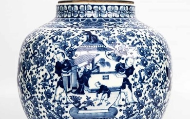 Blue and white tangled lotus pattern jar with Kangxi Year Made mark