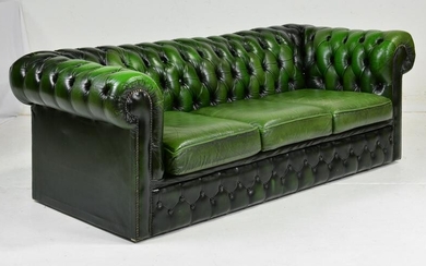British Green Leather Chesterfield 3 Seater Sofa