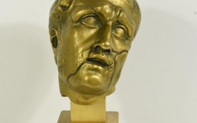 Bronze head on stone base (total height 35cm)