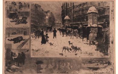 Buhot, Félix-Hilaire (1847-1898). L'Hiver à Paris. Etching, drypoint and aquatint,...