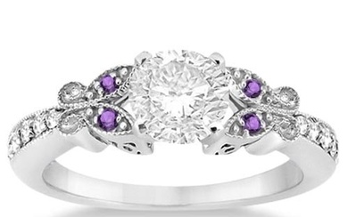 Butterfly Diamond and Amethyst Engagement Ring 14k Whit