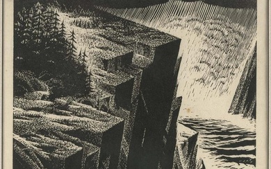 CAROLL THAYER BERRY (Maine, 1886-1978), "The Headland -- Maine Coast"., Woodcut on fibrous paper