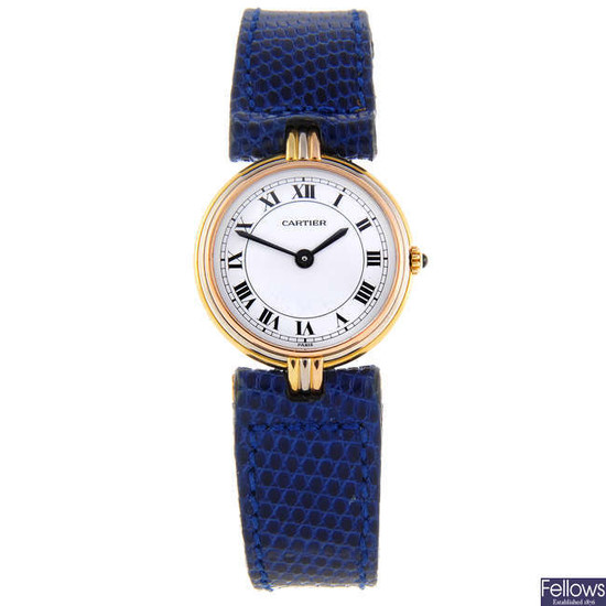 CARTIER - a lady's tri-colour Vendome Trinity wrist watch.