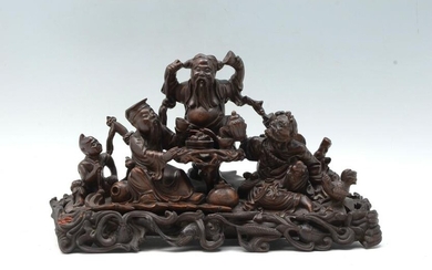 CARVED WOOD CHINESE IMMORTAL GROUPING