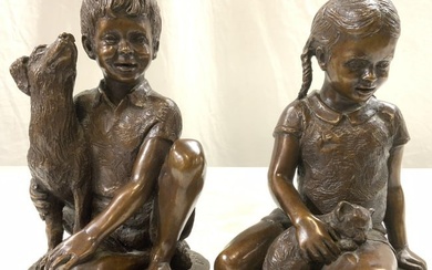 CHARLES PARKS Vntg Bronze Boy & Girl Sculptures 74
