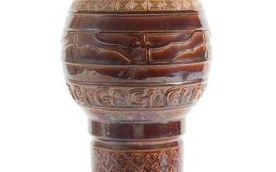 CHINESE BROWN GLAZED DOU OR ALTAR VESSEL