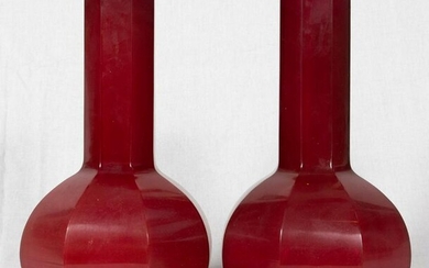 CHINESE FACETED GLASS RUBY RED VASES, QING DYNASTY