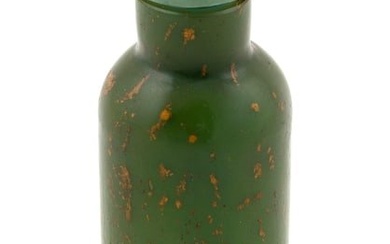 CHINESE GILT AND GREEN SPANGLE GLASS SNUFF BOTTLE Early 20th Century Height 3". Celadon green jade