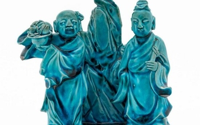 CHINESE TURQUOISE PORCELAIN IMMORTAL FIGURE GROUP