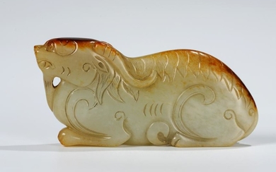 CHINESE WHITE JADE CARVED BEAST, QING DYNASTY
