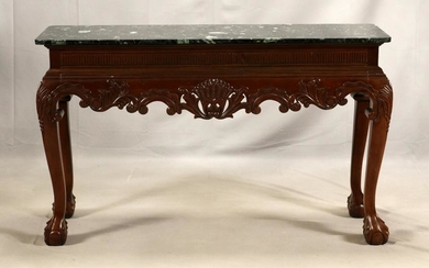 CHIPPENDALE STYLE MAHOGANY, MARBLE TABLE