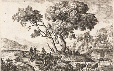 CLAUDE GELLÉE, LE LORRAIN Le Départ pour les Champs. Etching, circa 1638-41. 130x181...