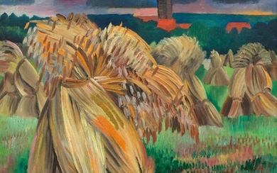 CONRAD FELIXMÜLLER(Dresde 1897-1977 Berlin)Poupées de blé dans un paysage triste (Klotzsche). 1925.Huile sur toile.Signé et...