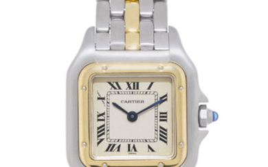 Cartier, Panthère, montre-bracelet en acier et or, circa 1992 , pochette, facture service, certificat garantie