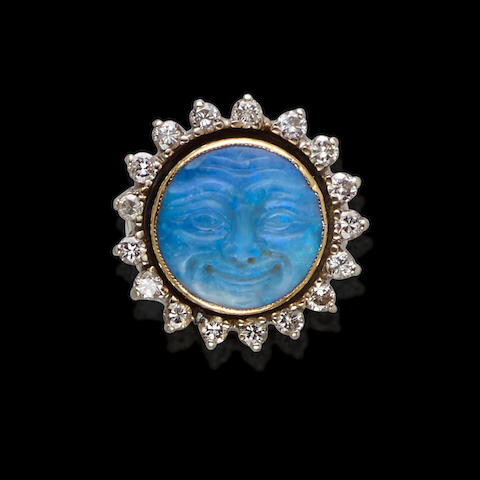 Carved Opal "Man in the Moon" Ring