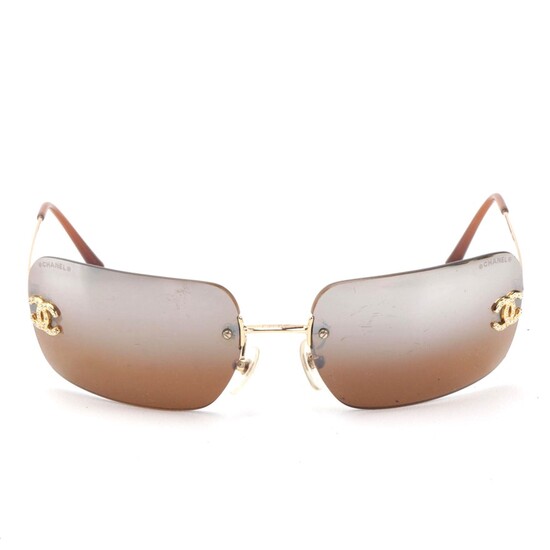 Chanel 4017-D Rhinestone CC Logo Rimless Sunglasses with Brown Gradient  Lenses in United States