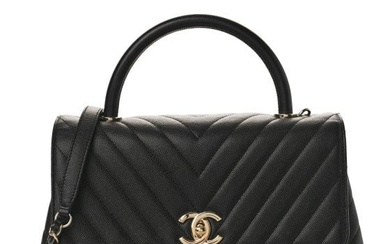 Chanel Caviar Chevron Quilted Small Coco Handle Flap Black