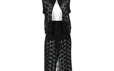 Chanel Sequined Laced Zip Vest with Pants