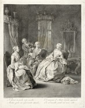 Charles Joseph Flipart (Parigi,, 1721 - Madrid,, 1797), A rilevar in poche note accolto.../ Mentre chioma gentil volge in anelli... Venezia appo Wagner. 1748-1750.