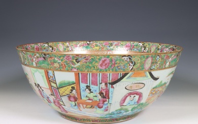 China, a Canton famille rose porcelain punch bowl, 19th century
