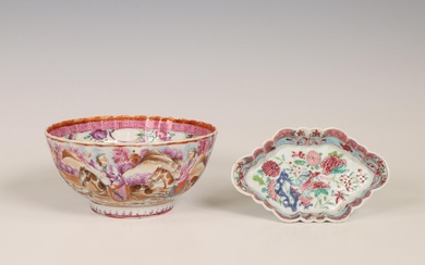 China, a Mandarin pattern famille rose porcelain bowl and a famille rose porcelain pattipan, 18th century