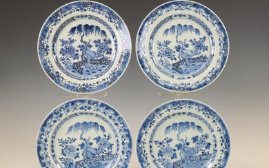 China, a set of four blue and white porcelain plates, Qianlong period (1736-1795)